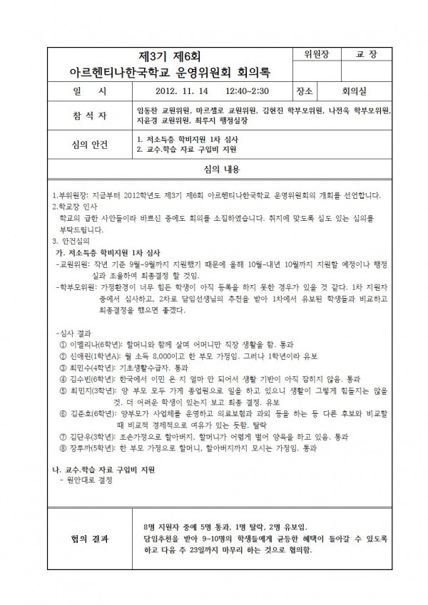 학운위 6001.jpg : 제 3기 제 6회 아르헨티나 한국학교 운영위원회 회의록